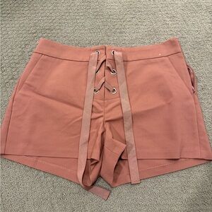 Express High Waist Lace-Up Shorts in Rust
